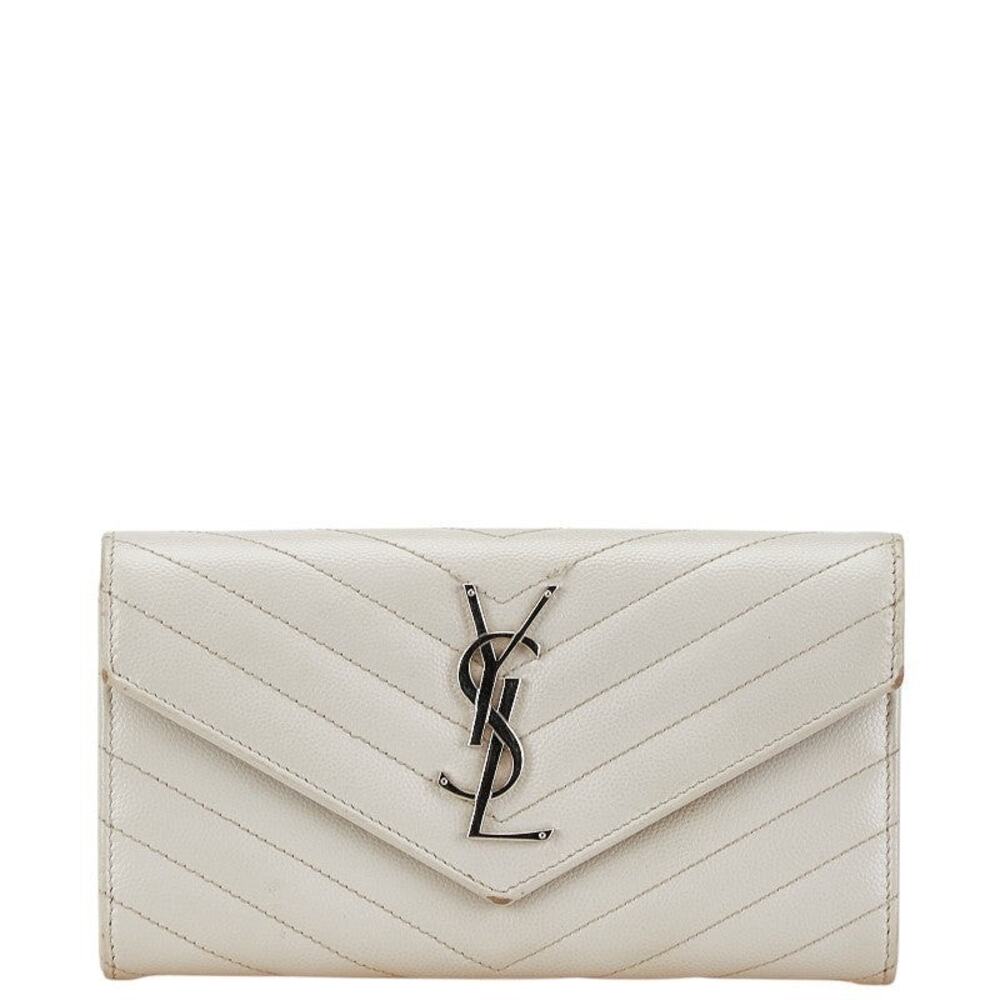 Saint Laurent Cassandra V Stitch Long Wallet White